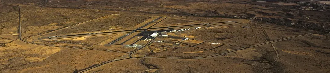 Aerial view of Safford Regional Airport runways and hangars